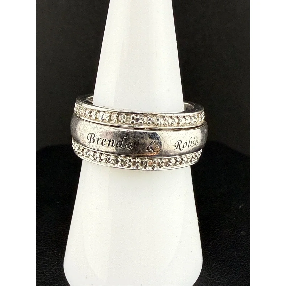 Vintage BGE Sterling Silver Spinner Band Ring Engraved Brenda & Robin Size 8